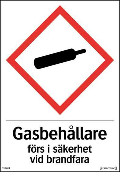 Skylt: Gasflaskor förs i säkerhet A5 plast