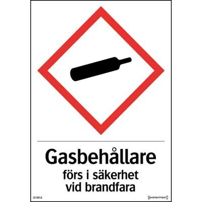 Skylt: Gasflaskor förs i säkerhet A4 plast